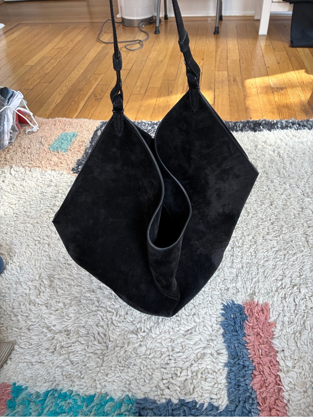 KHAITE - Lotus Black Suede Shoulder Bag